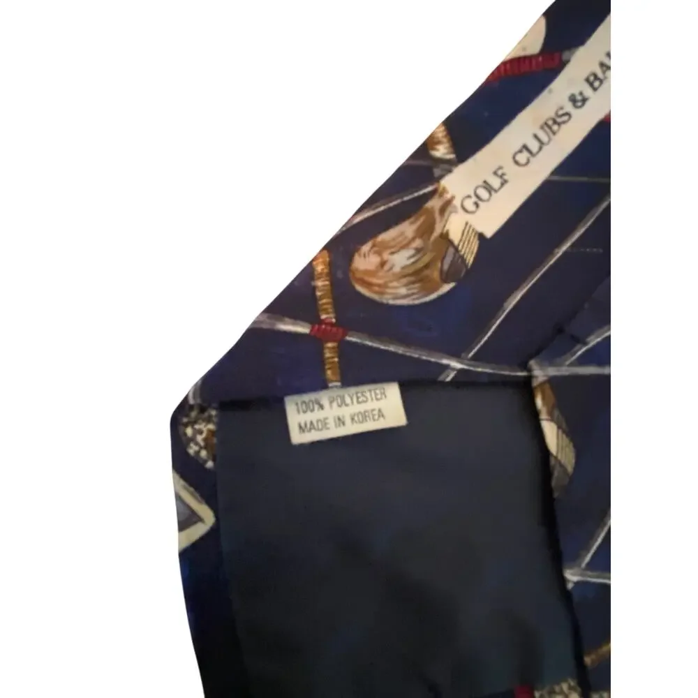 Vintage Golf Clubs &‎ Balls Novelty Neck Tie A Rogers Korea Polyester